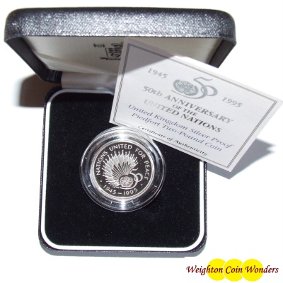 1995 Silver Proof PIEDFORT £2 - United Nations